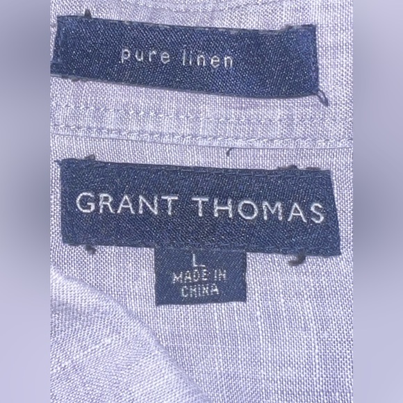 Grant Thomas Men’s Pure Linen Light Blue Button Up Shirt Size Large EUC - Picture 4 of 4